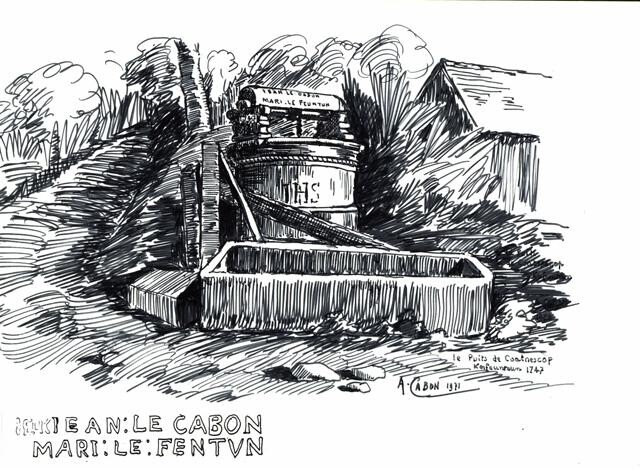 Dessin intitulée "Le puits de Coatnes…" par Adolphe Cabon, Œuvre d'art originale
