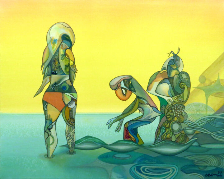 Painting titled "The Sea And The Sun…" by Alexey Adonin (aeon), Original Artwork, Oil Mounted on Wood Stretcher frame