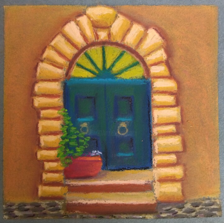 Malerei mit dem Titel "Archway and Red pot" von Adonis Tukhvatshyn, Original-Kunstwerk, Pastell