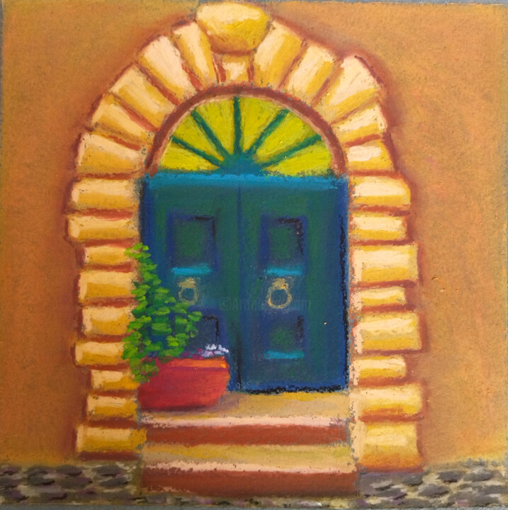 Malerei mit dem Titel "Archway and Red pot" von Adonis Tukhvatshyn, Original-Kunstwerk, Pastell