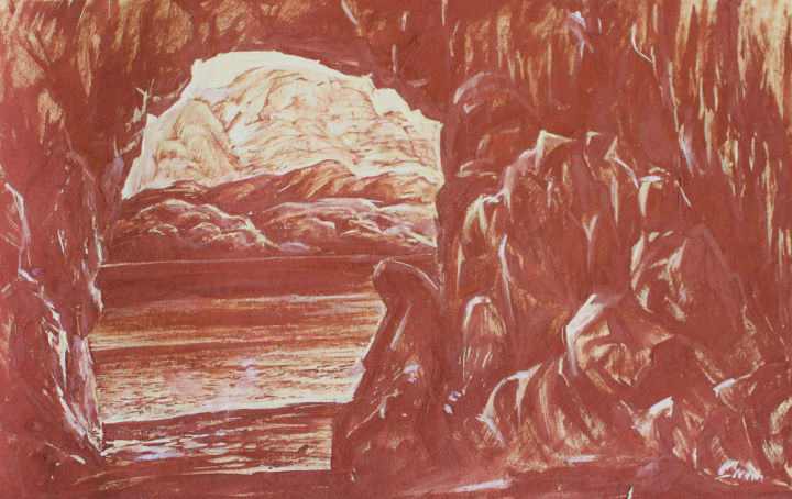 Schilderij getiteld "Пещера у воды" door Aleksandr Saiapin, Origineel Kunstwerk, Gouache