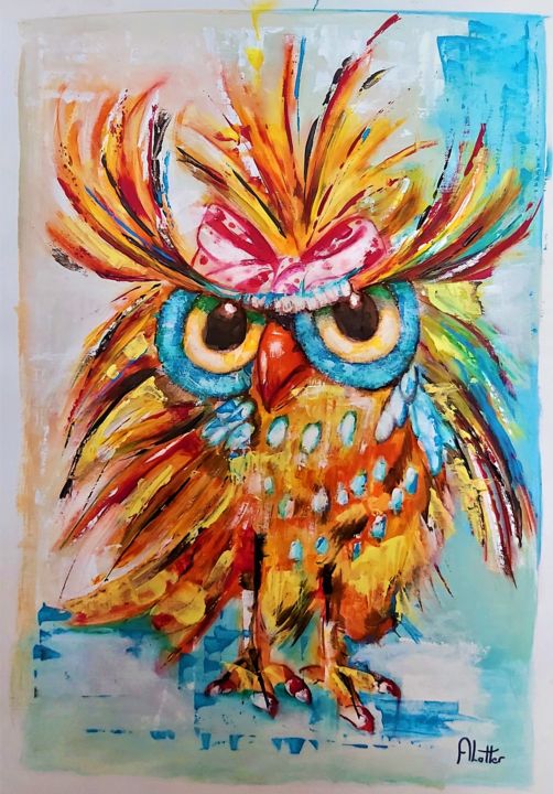 Drawing titled "Owl" by Adriaan Lotter, Original Artwork, Acrylic