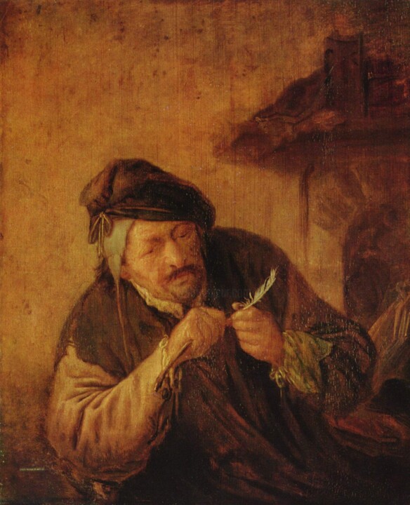 Painting titled "Vieil homme réparan…" by Adriaen Van Ostade, Original Artwork, Oil