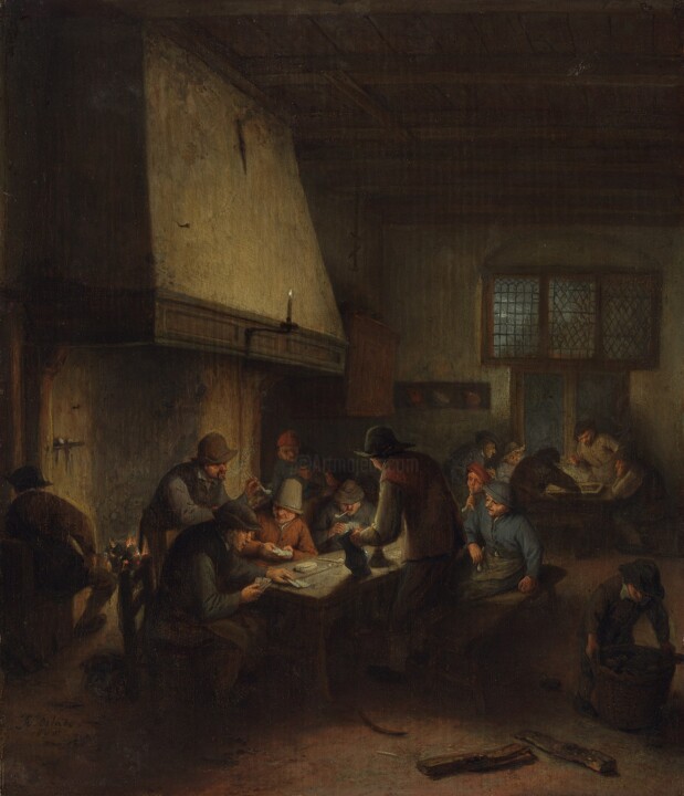 Pintura titulada "Scène de taverne" por Adriaen Van Ostade, Obra de arte original, Oleo