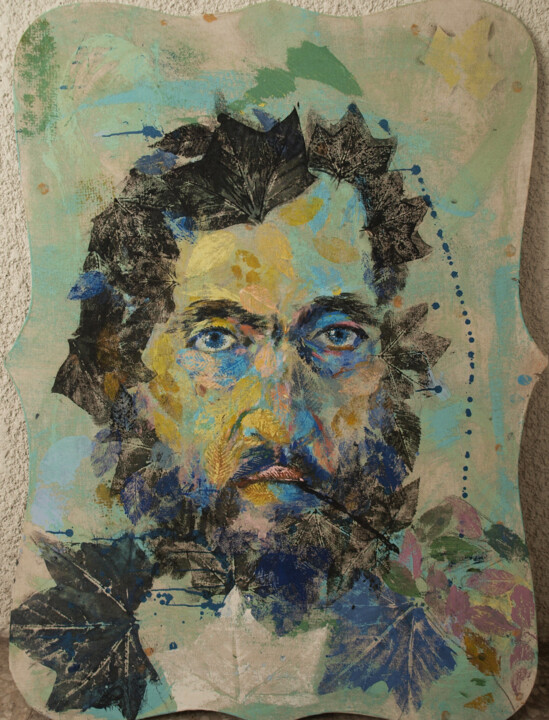 Painting titled "julio cortazar" by Adrian Castro, Original Artwork, Acrylic Mounted on Wood Panel