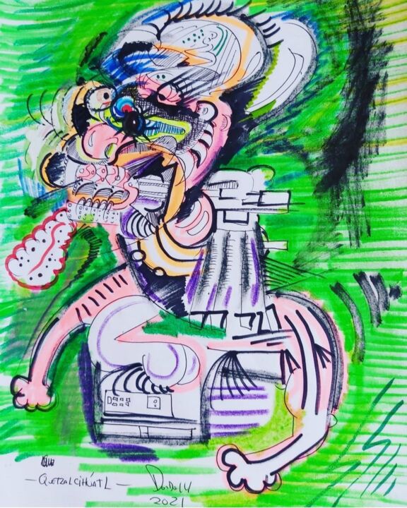 Pintura titulada "Quetzalcihuatl" por Adrian Dordelly, Obra de arte original, Rotulador