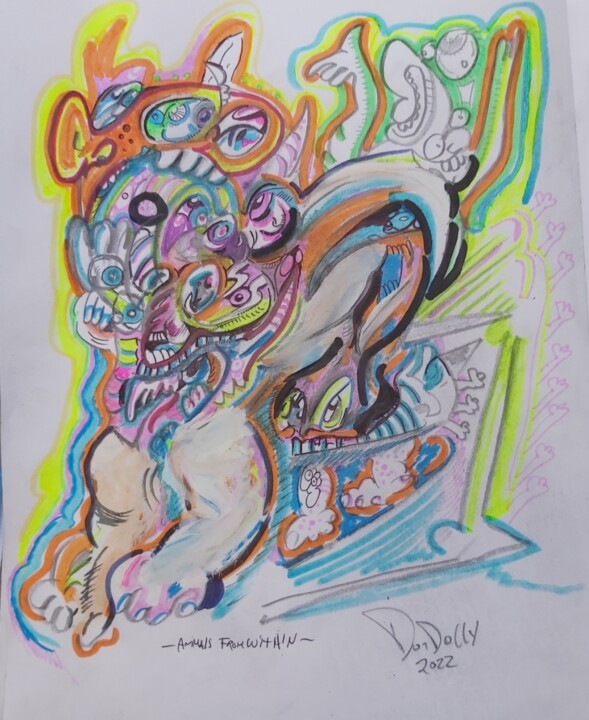 Dessin intitulée "Animals from within" par Adrian Dordelly, Œuvre d'art originale, Marqueur
