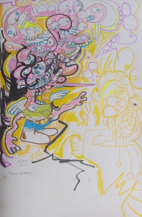 Drawing titled "Two figures talking…" by Adrian Dordelly, Original Artwork, Marker