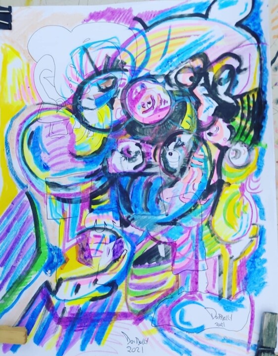 Drawing titled "Untitled (blue/purp…" by Adrian Dordelly, Original Artwork, Marker