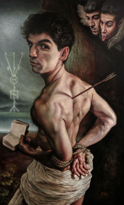Painting titled "El trío de Lorena" by Adrián Goma, Original Artwork, Oil Mounted on Wood Stretcher frame