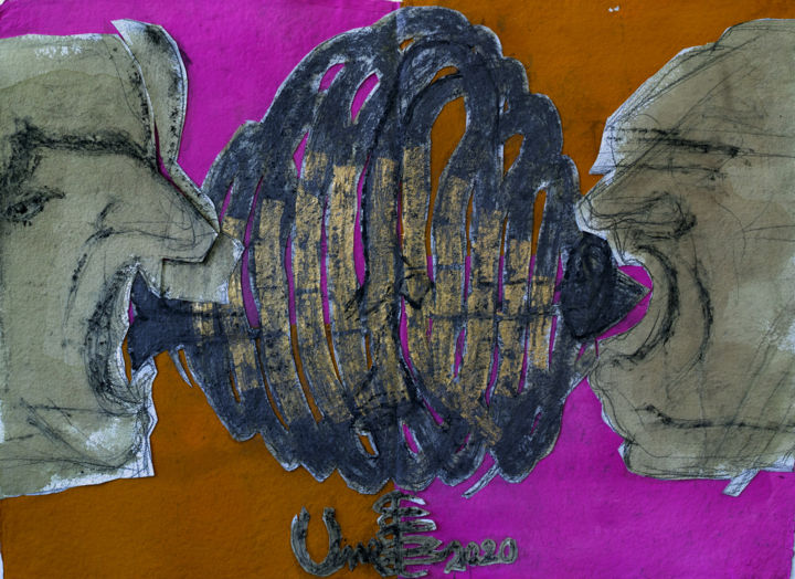 Рисунок под названием "Lost Paradise" - Adrian Uncrut, Подлинное произведение искусства, Коллажи