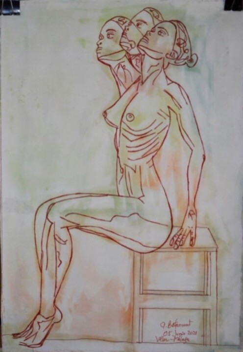 Painting titled "Tú desnudo" by Adriana Betancourt, Original Artwork, Charcoal