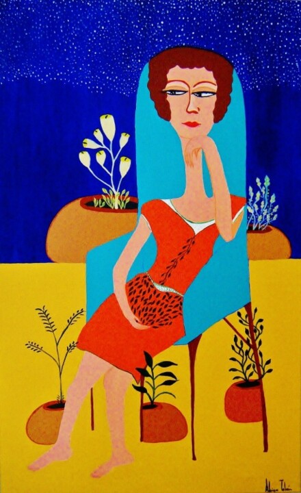 Pintura titulada "serie-femmes-assiss…" por Adriana Tobon, Obra de arte original, Oleo