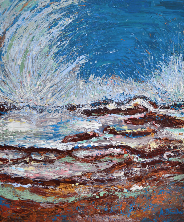 Painting titled "Ocean Waves, ORIGIN…" by Adriana Dziuba, Original Artwork, Acrylic