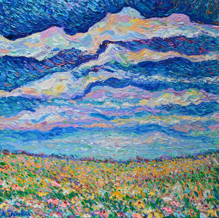 Painting titled "Spring Meadow" by Adriana Dziuba, Original Artwork, Acrylic