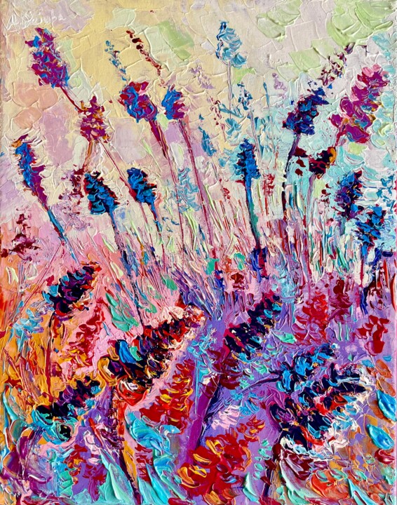 Malerei mit dem Titel "Purple Provence" von Adriana Dziuba, Original-Kunstwerk, Acryl