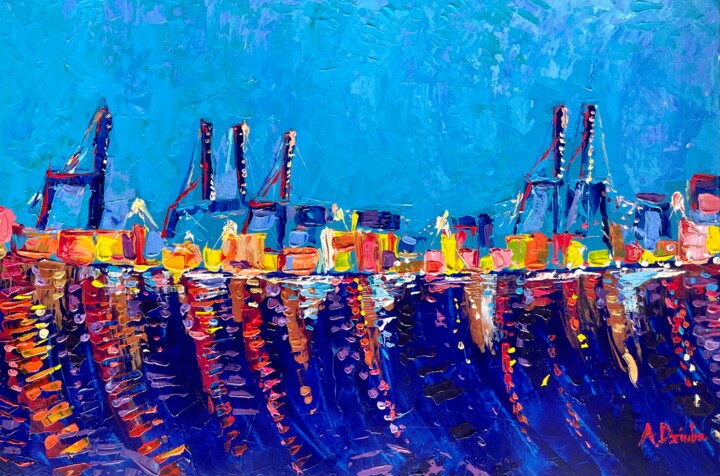 Pintura intitulada "Port of Malaga" por Adriana Dziuba, Obras de arte originais, Acrílico