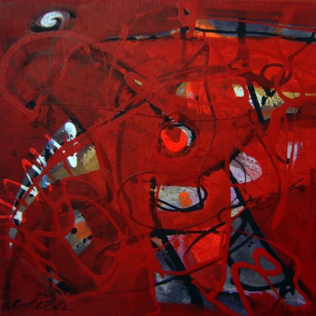 Картина под названием "Lost In Red" - Adriana Ilin Tomici, Подлинное произведение искусства, Акрил Установлен на Деревянная…