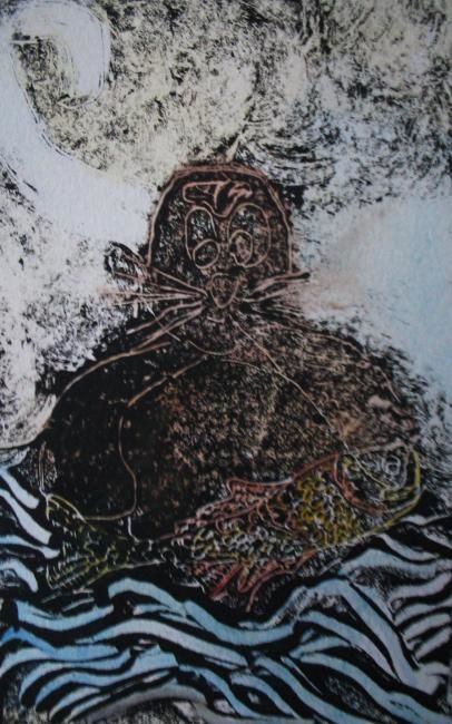 Gravures & estampes intitulée "Sea otter" par Adriana Salazar Lamadrid, Œuvre d'art originale