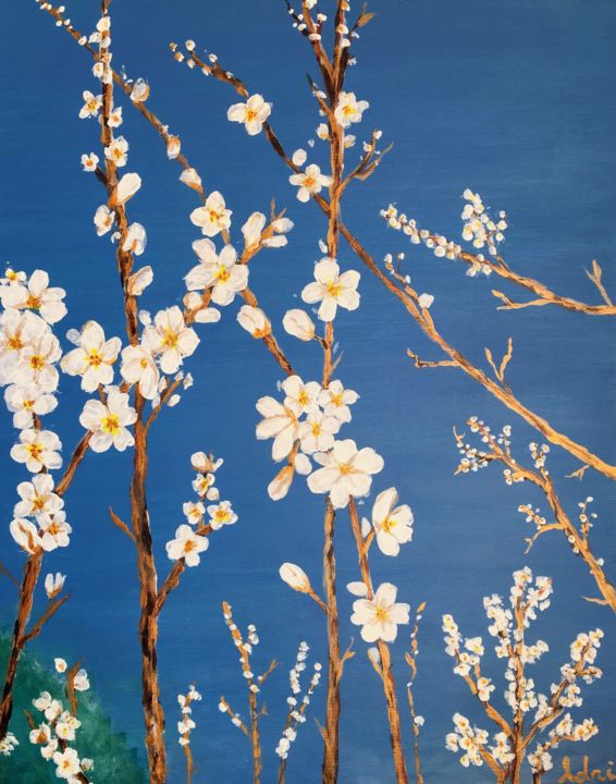 Painting titled "Sakura" by Adriana Tamy Saito, Original Artwork, Acrylic Mounted on Wood Stretcher frame