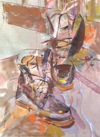 Peinture intitulée "Mes bottes" par Adriana Ureche, Œuvre d'art originale, Huile