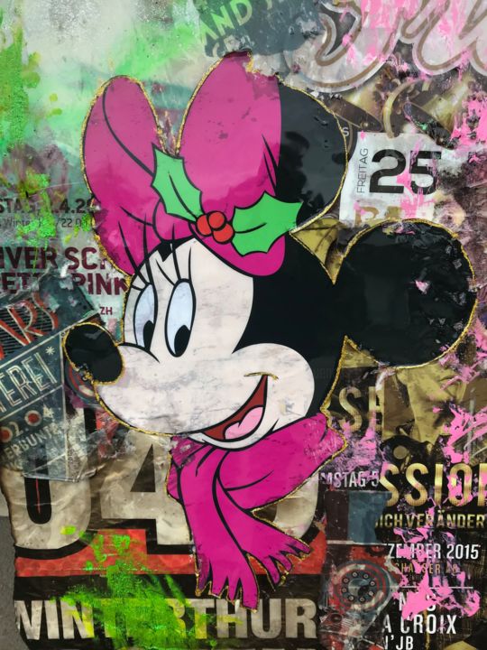 Collages intitulée "Happy Minnie" par Adriano Cuencas, Œuvre d'art originale, Acrylique