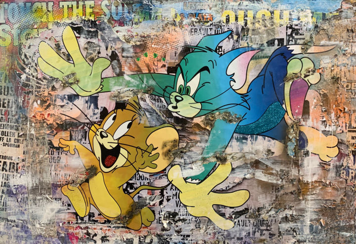 Collagen mit dem Titel "(SOLD) Tom & Jerry…" von Adriano Cuencas, Original-Kunstwerk, Collagen