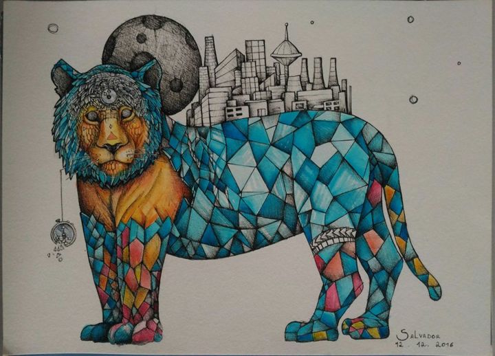 Ζωγραφική με τίτλο "tigre" από Adriano Salvador, Αυθεντικά έργα τέχνης, Ακουαρέλα