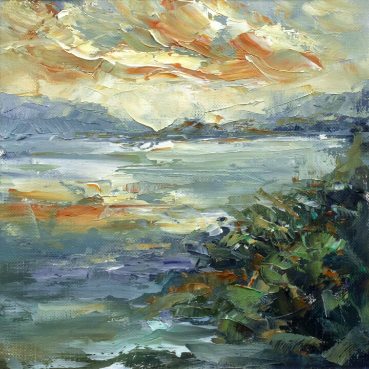Malerei mit dem Titel "Orange Sunset" von Adrienn Pécsek, Original-Kunstwerk, Öl