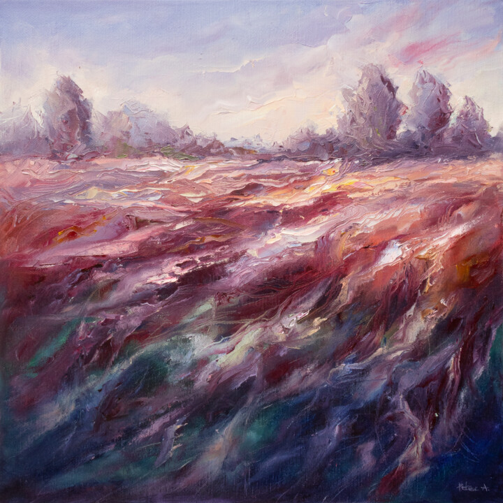 Painting titled "Swirling Horizon In…" by Adrienn Pécsek, Original Artwork, Oil Mounted on Wood Stretcher frame