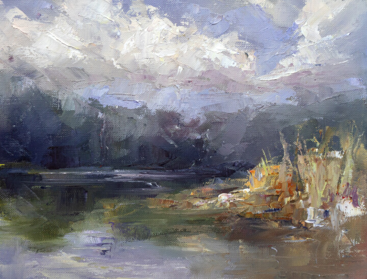 Schilderij getiteld "Lakeside" door Adrienn Pécsek, Origineel Kunstwerk, Olie