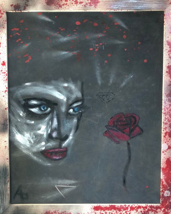 Peinture intitulée "femme à la rose" par Ap, Œuvre d'art originale, Acrylique