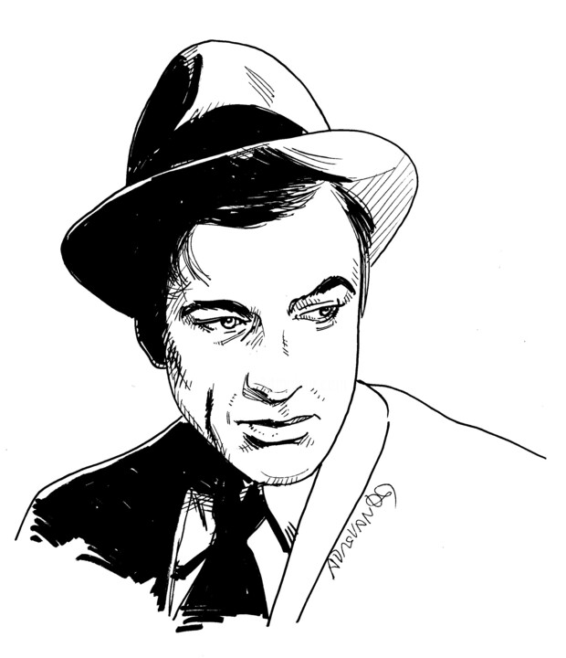 Zeichnungen mit dem Titel "Gary Cooper" von Adrovando Claro, Original-Kunstwerk, Tinte