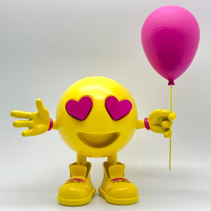 Sculpture titled "Emoji in love (yell…" by Popik, Original Art, Plastic