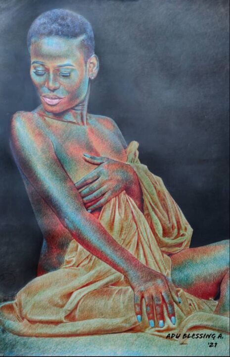 Dessin intitulée "Seduction" par Adu Adeyinka, Œuvre d'art originale, Stylo à bille