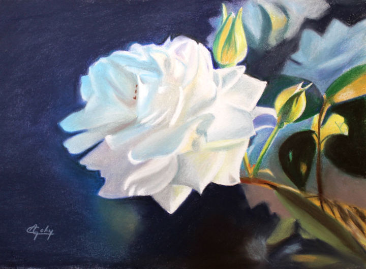 Painting titled "Une Rose" by Adyne Gohy, Original Artwork, Pastel