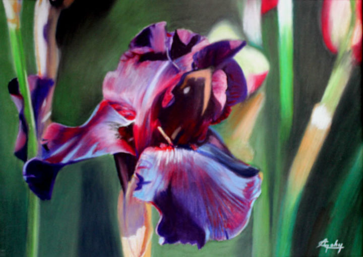 Peinture intitulée "Iris bleu 2" par Adyne Gohy, Œuvre d'art originale, Pastel