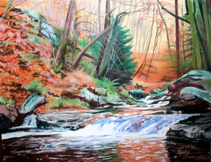 Painting titled "La Hoegne à Polleur…" by Adyne Gohy, Original Artwork, Pastel