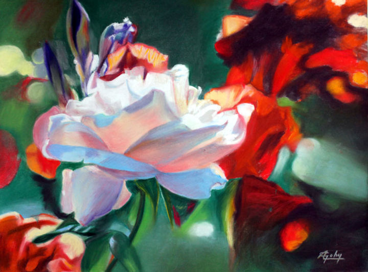 Pintura intitulada "Une fleur parmi les…" por Adyne Gohy, Obras de arte originais, Pastel