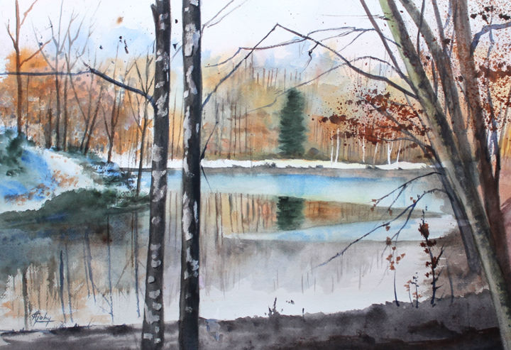 Painting titled "Dans Les Ardennes..…" by Adyne Gohy, Original Artwork, Watercolor