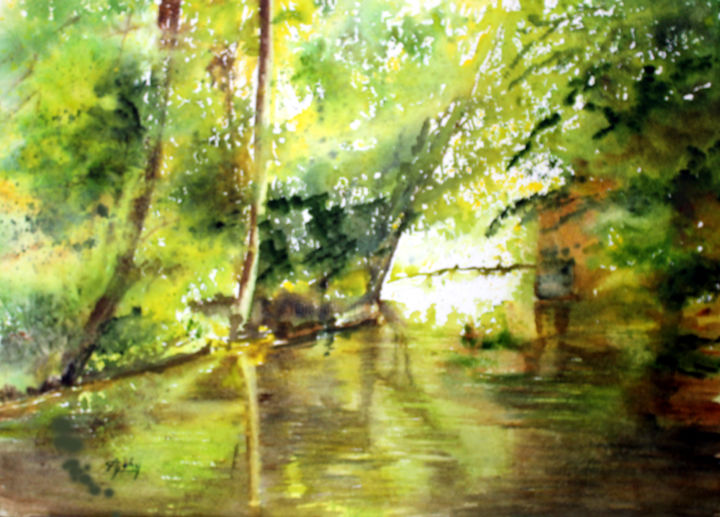 Pintura intitulada "Dans Les Marais Poi…" por Adyne Gohy, Obras de arte originais, Aquarela