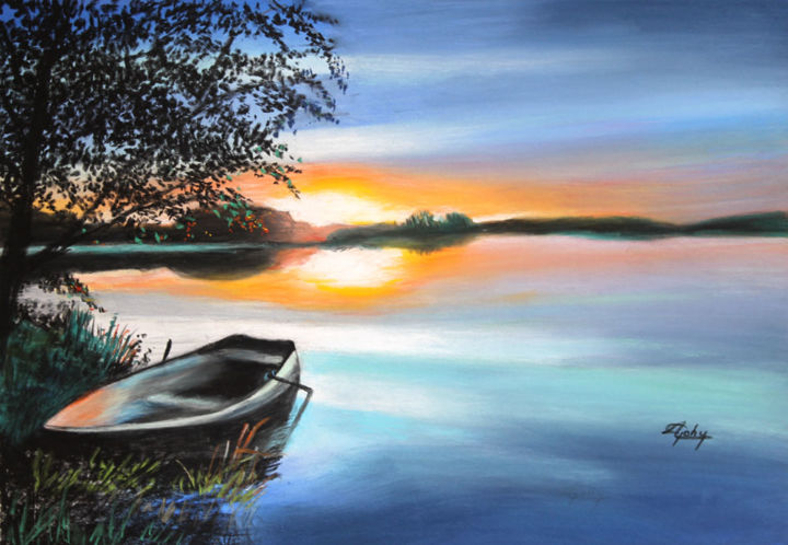 Peinture intitulée "Un soir au bord du…" par Adyne Gohy, Œuvre d'art originale, Pastel