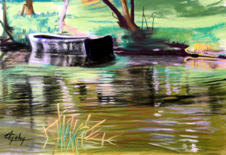 Peinture intitulée "Dans Les marais de…" par Adyne Gohy, Œuvre d'art originale, Pastel Monté sur Châssis en bois