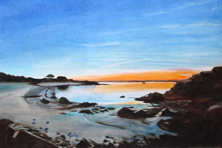 Painting titled "Sur L'Île Callot (…" by Adyne Gohy, Original Artwork, Watercolor
