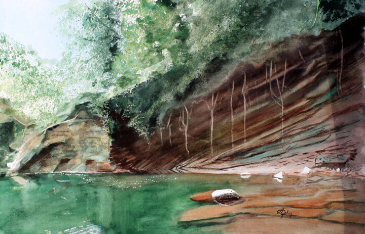 Painting titled "Gorges du Chéran, m…" by Adyne Gohy, Original Artwork, Watercolor