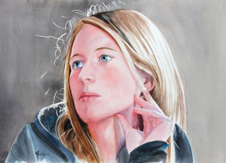 Peinture intitulée "Pensive" par Adyne Gohy, Œuvre d'art originale, Huile