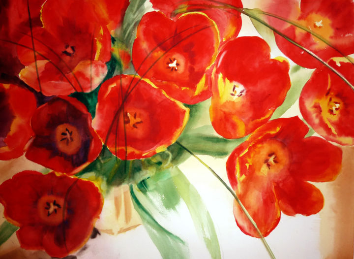Painting titled "Bouquet" by Adyne Gohy, Original Artwork, Watercolor