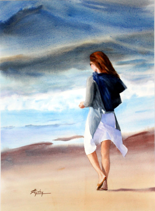 Painting titled "Juste un bol d'air" by Adyne Gohy, Original Artwork, Watercolor