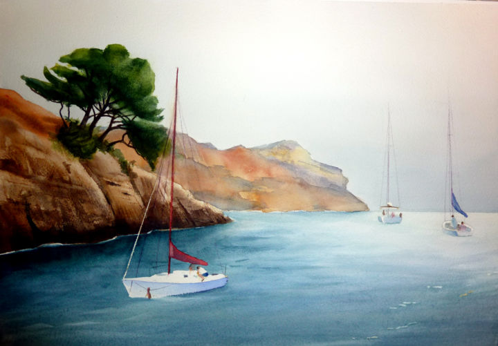 Painting titled "Les Calanques près…" by Adyne Gohy, Original Artwork, Oil