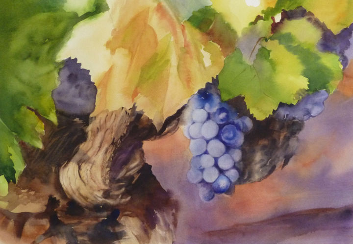 Painting titled "Les raisins de Ségu…" by Adyne Gohy, Original Artwork, Watercolor